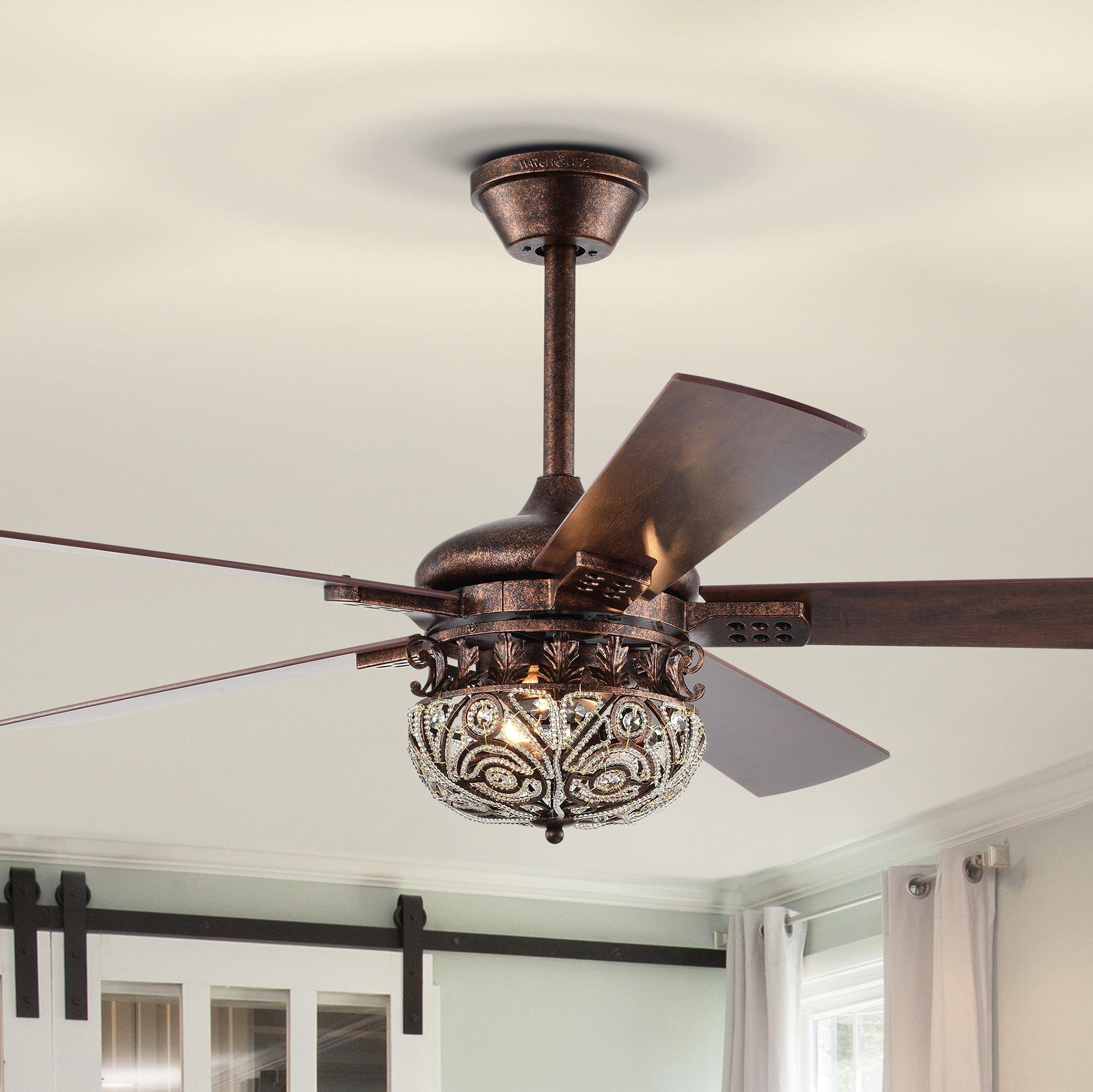 Picture of Warehouse of Tiffany AY14Y14AC 52 in. Laylani 2-Light Indoor Antique Copper Ceiling Fan with Light Kit & Remote