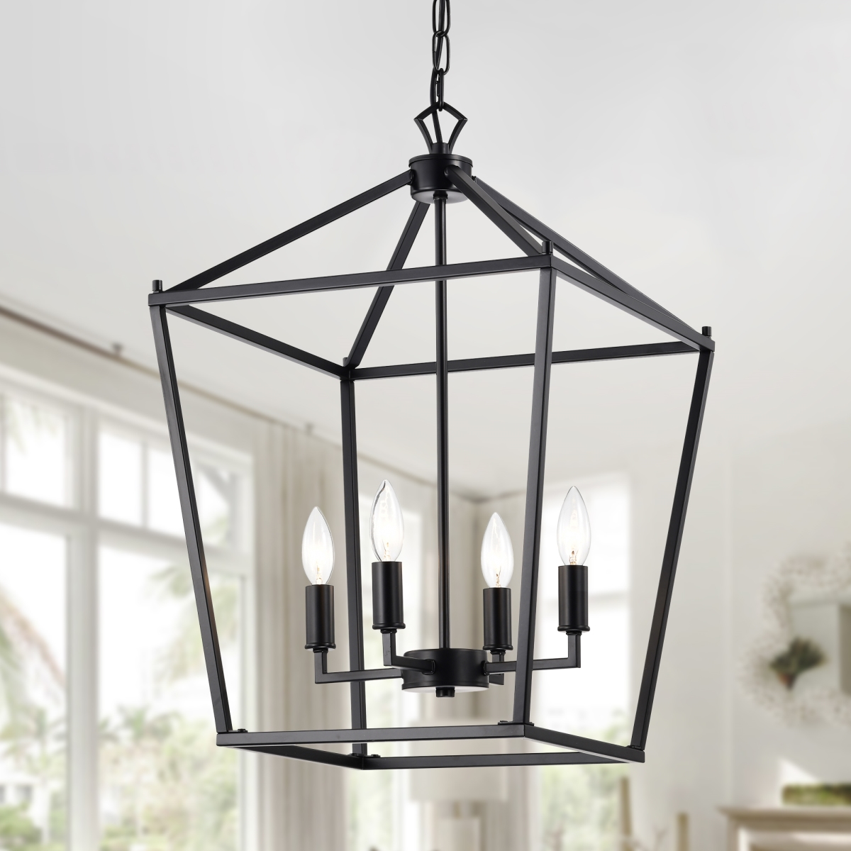 Picture of Warehouse of Tiffany MDG40600C/4BK Buelex 16 in. 4-Light Indoor Matte Black Finish Chandelier with Light Kit