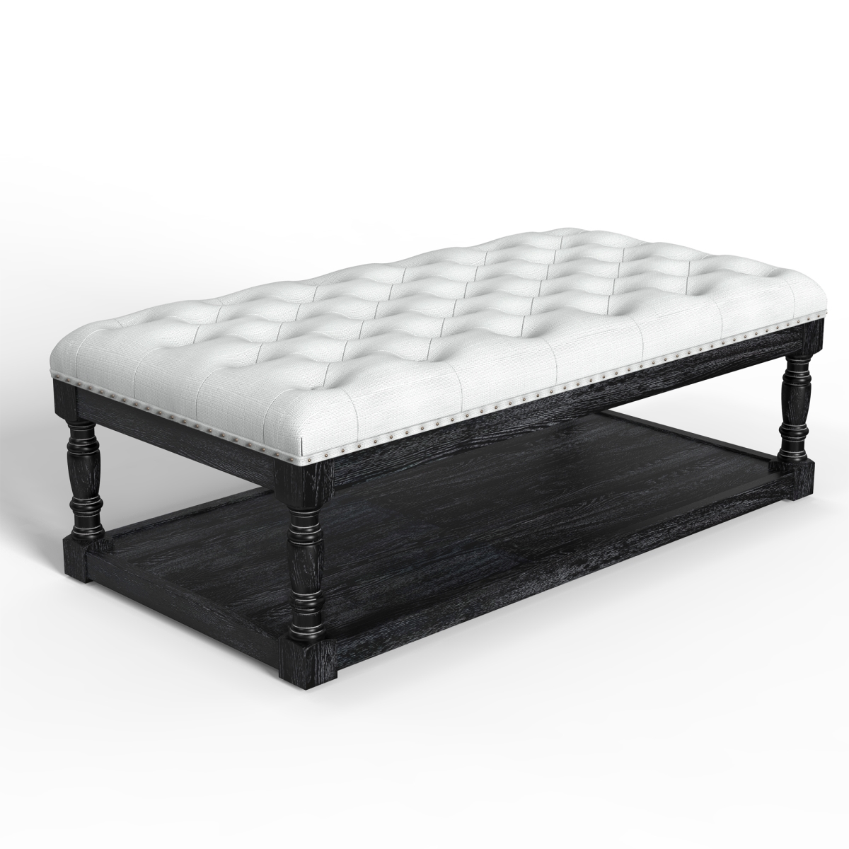 Picture of Warehouse of Tiffany EL1782-4 Tubbs 48-inch Tufted Cocktail White and Black Shelved Ottoman