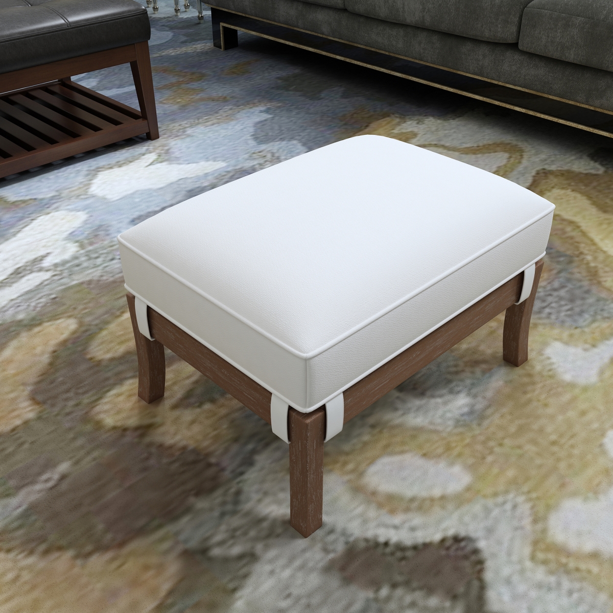 Picture of Warehouse of Tiffany EL2028 Kester 20-Inch Solid Rectangle White Ottoman