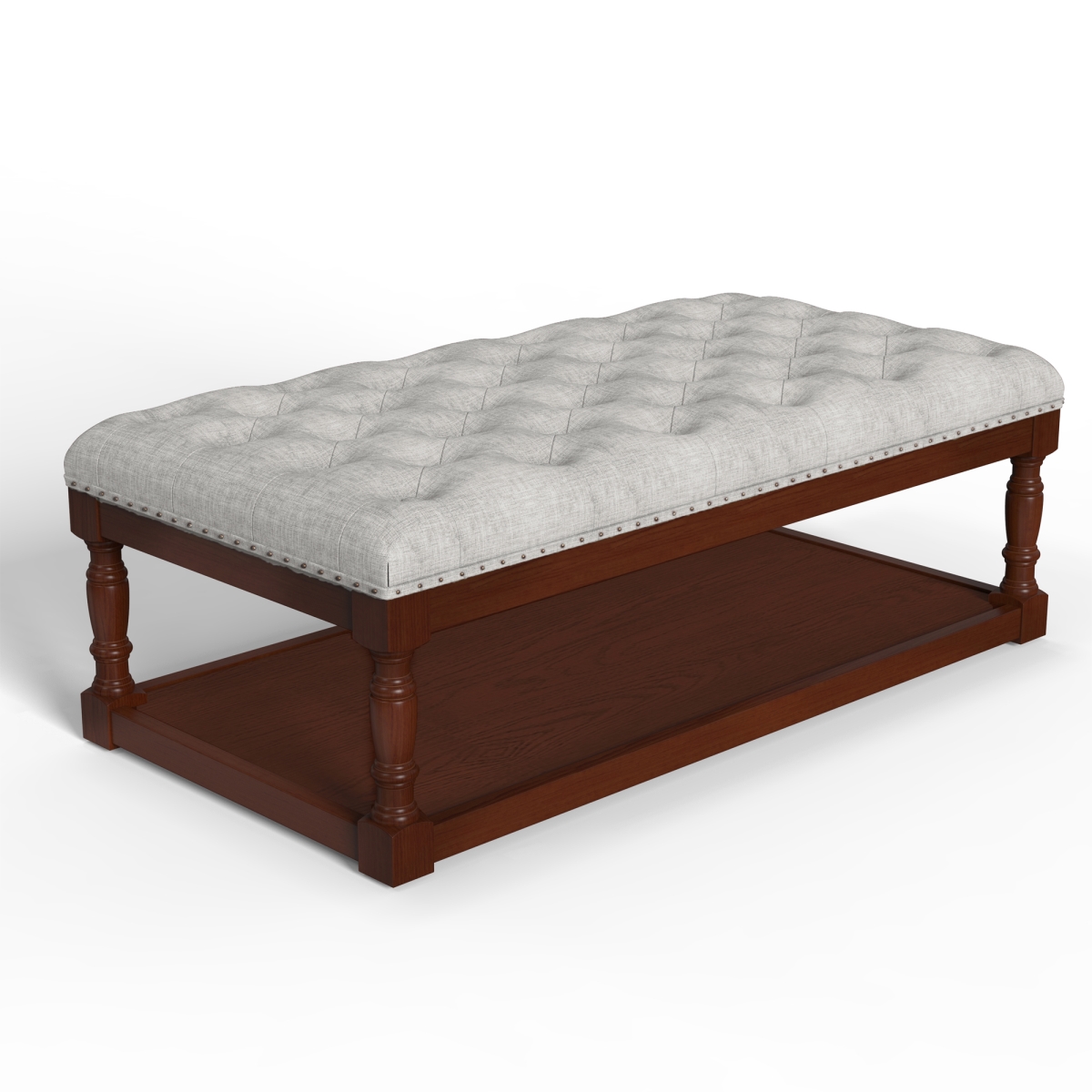 Picture of Warehouse of Tiffany EL1782-11 Tubbs 48-inch Tufted Cocktail White and Brown Shelved Ottoman