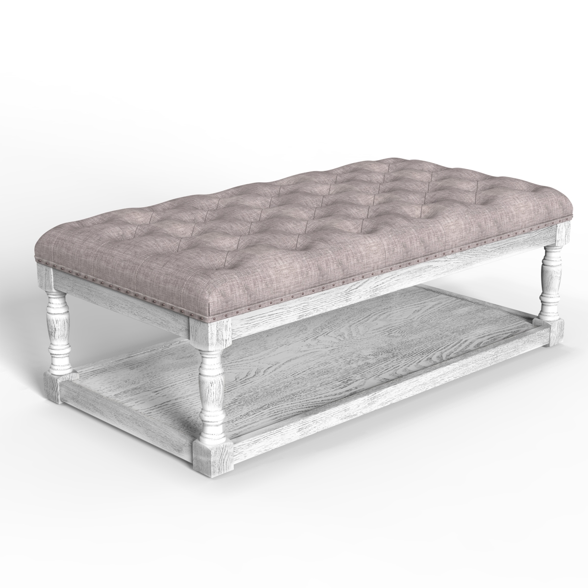 Picture of Warehouse of Tiffany EL1782-3 Tubbs 48-inch Tufted Cocktail Gray and White Shelved Ottoman