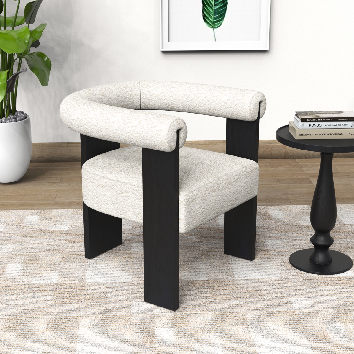 Picture of Warehouse of Tiffany EL3140-1 Owena Modern White Armchair Upholstered Brushed Fabric with Padding Wood Frame
