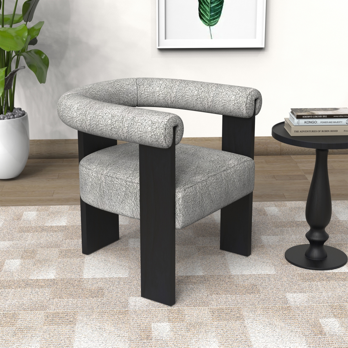 Picture of Warehouse of Tiffany EL3140-2 Owena Modern Armchair Upholstered Gray Brushed Fabric with Padding Wood Frame
