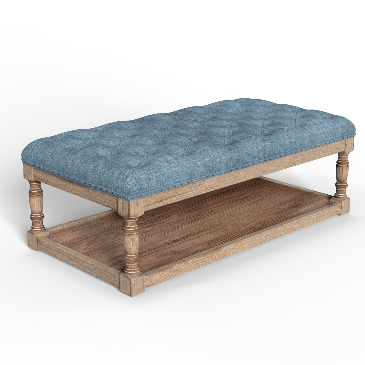 Picture of Warehouse of Tiffany EL1782-6 Tubbs 48-inch Tufted Light Blue Cocktail Shelved Ottoman