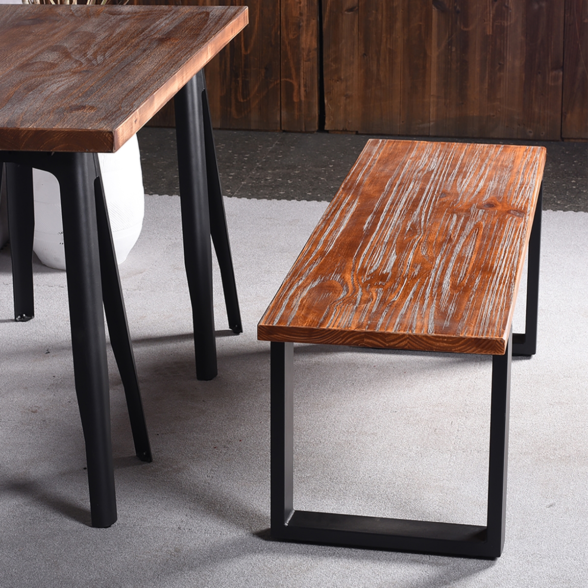 Picture of Warehouse of Tiffany AF1002 Natural Gordil Matte Black Metal Frame and Wooden Bench Seating