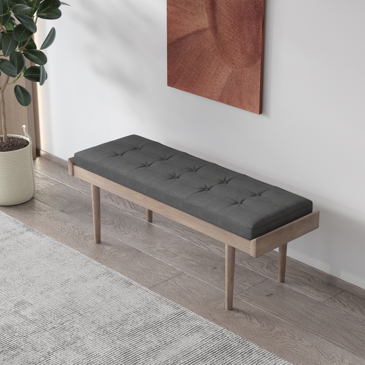 Picture of Warehouse of Tiffany EL3141-1 Efa Modern Tufted Upholstered Gray Bench