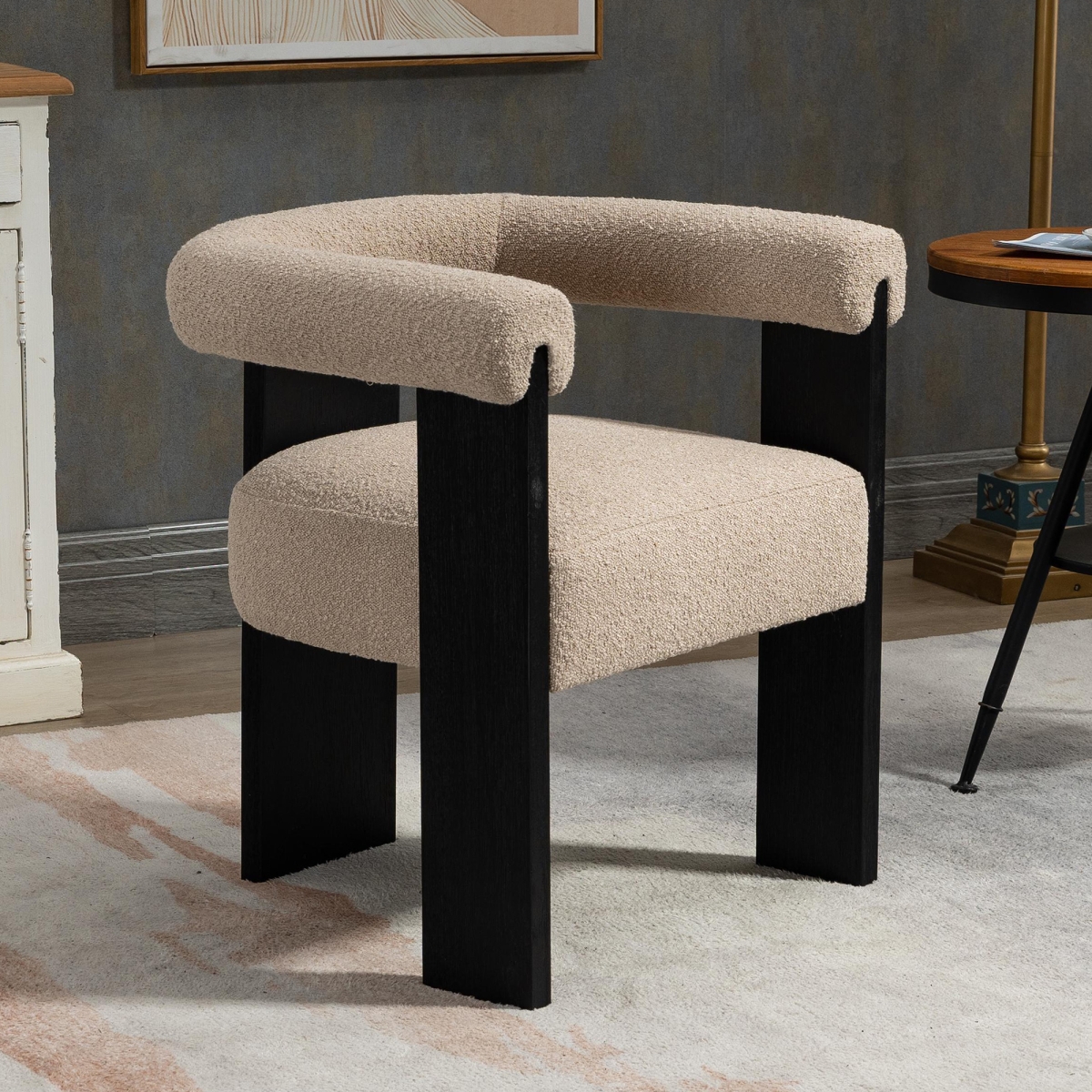 Picture of Warehouse of Tiffany EL3140-3 Owena Modern Armchair Upholstered Brushed Light Brown Fabric with Padding Wood Frame