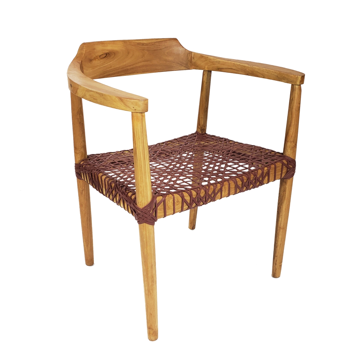 Picture of Warehouse of Tiffany 124632 Erline Teak Wood Weaved Leather Seat Brown Accent Chair Armchair