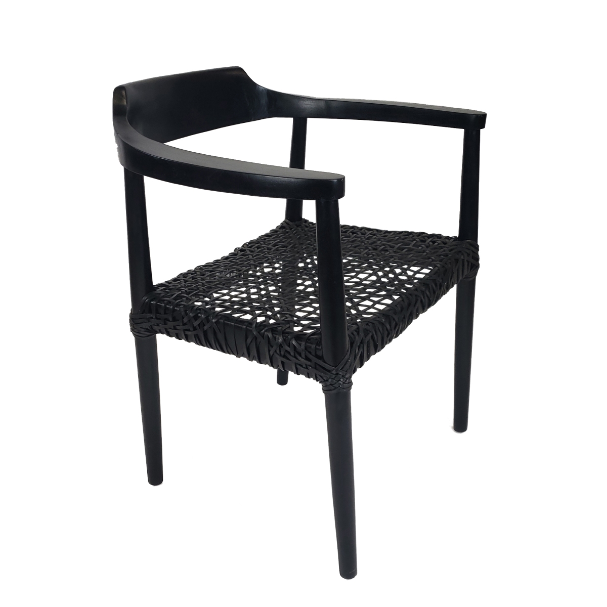 Picture of Warehouse of Tiffany 124633 Erline Black Teak Wood Weaved Leather Seat Accent Chair Armchair