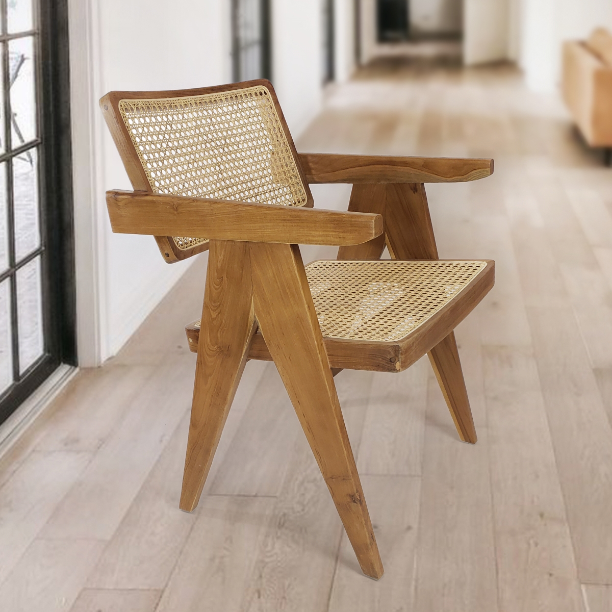 Picture of Warehouse of Tiffany 122787 Nacum Stained Teak Wood and Natural Rattan Modern Armchair