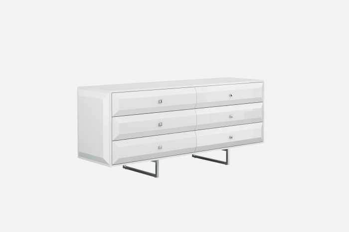 SJF Abrazo Dresser - High Gloss White with Stainless Steel Base