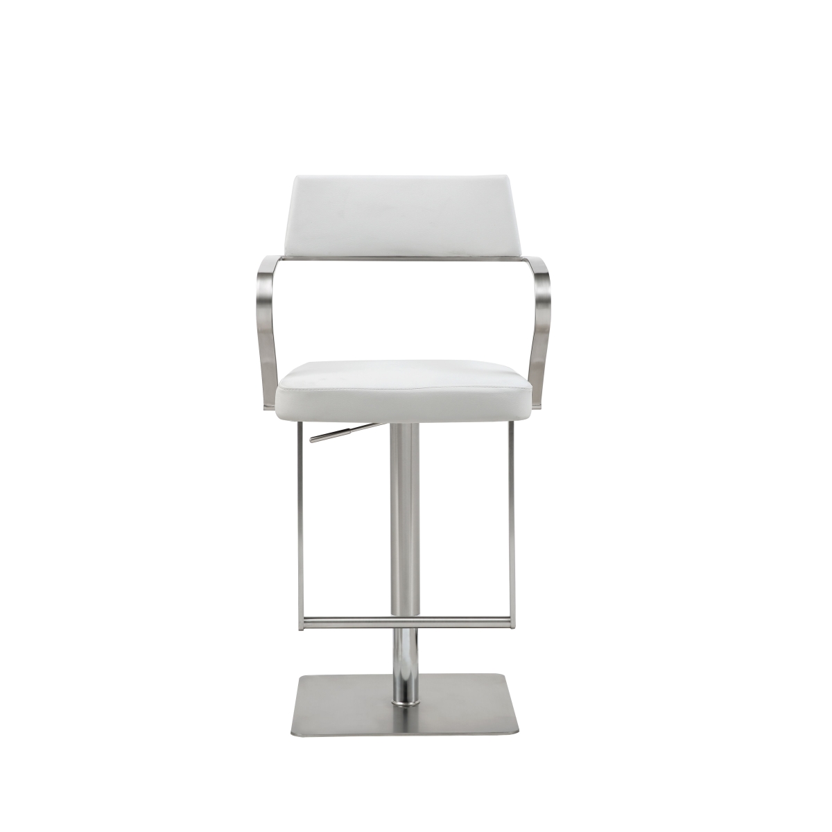 Whiteline BS1621P-WHT Zuri Adjustable Height with Armrests & Square Stainless Steel Base Barstool, White - 36 x 21 x 20 in.