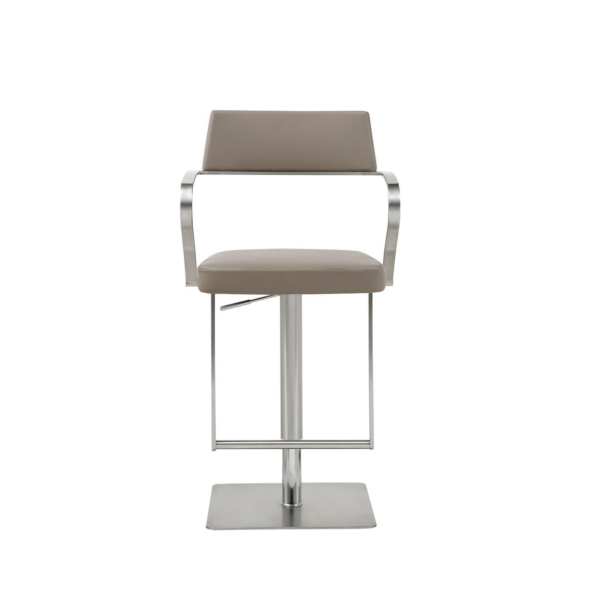 Whiteline BS1621P-TAU Zuri Adjustable Height with Armrests & Square Stainless Steel Base Barstool, Taupe - 36 x 21 x 20 in.