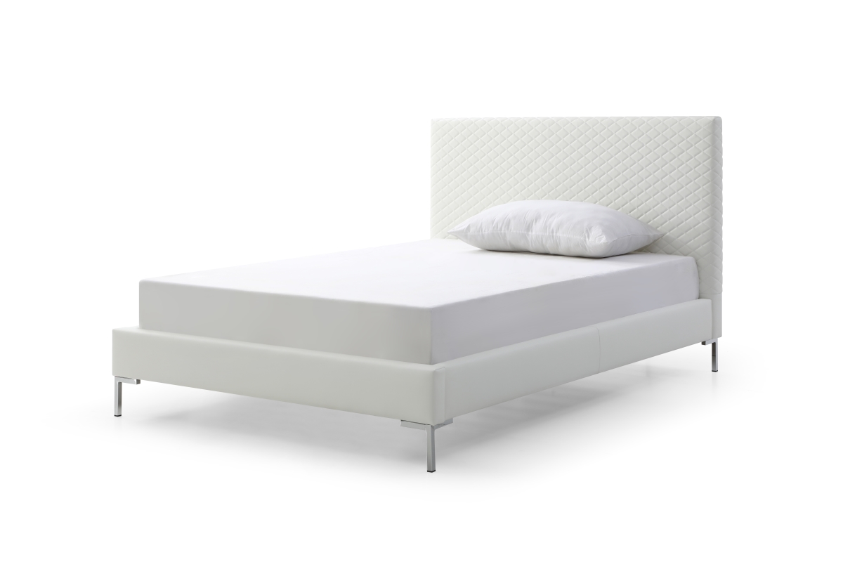 BF1689P-WHT Liz Full Size Bed with Fully Upholstered White Faux Leather & Chrome Legs -  Whiteline Imports