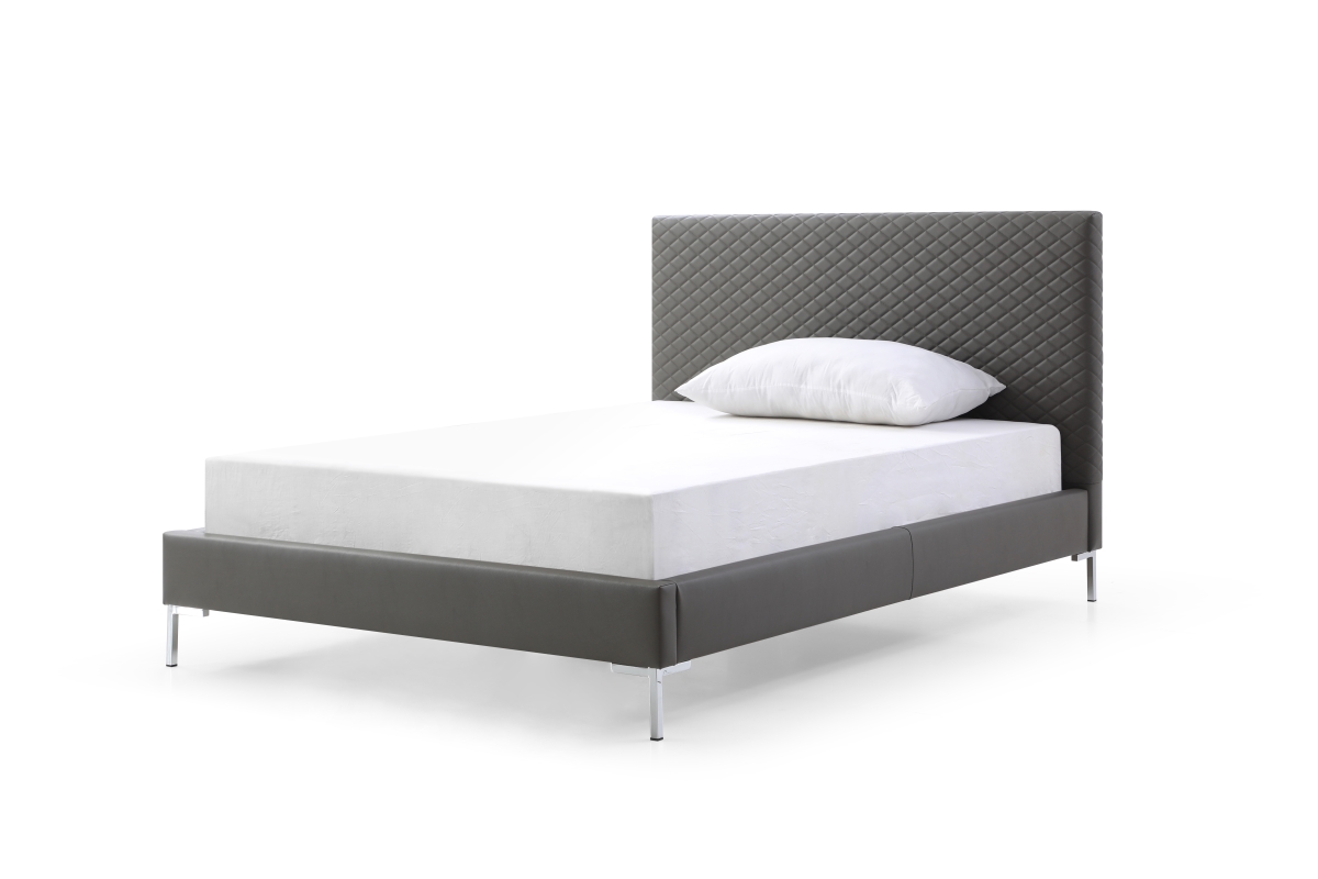 BF1689P-DGRY Liz Full Size Bed with Fully Upholstered Dark Gray Faux Leather & Chrome Legs -  Whiteline Imports