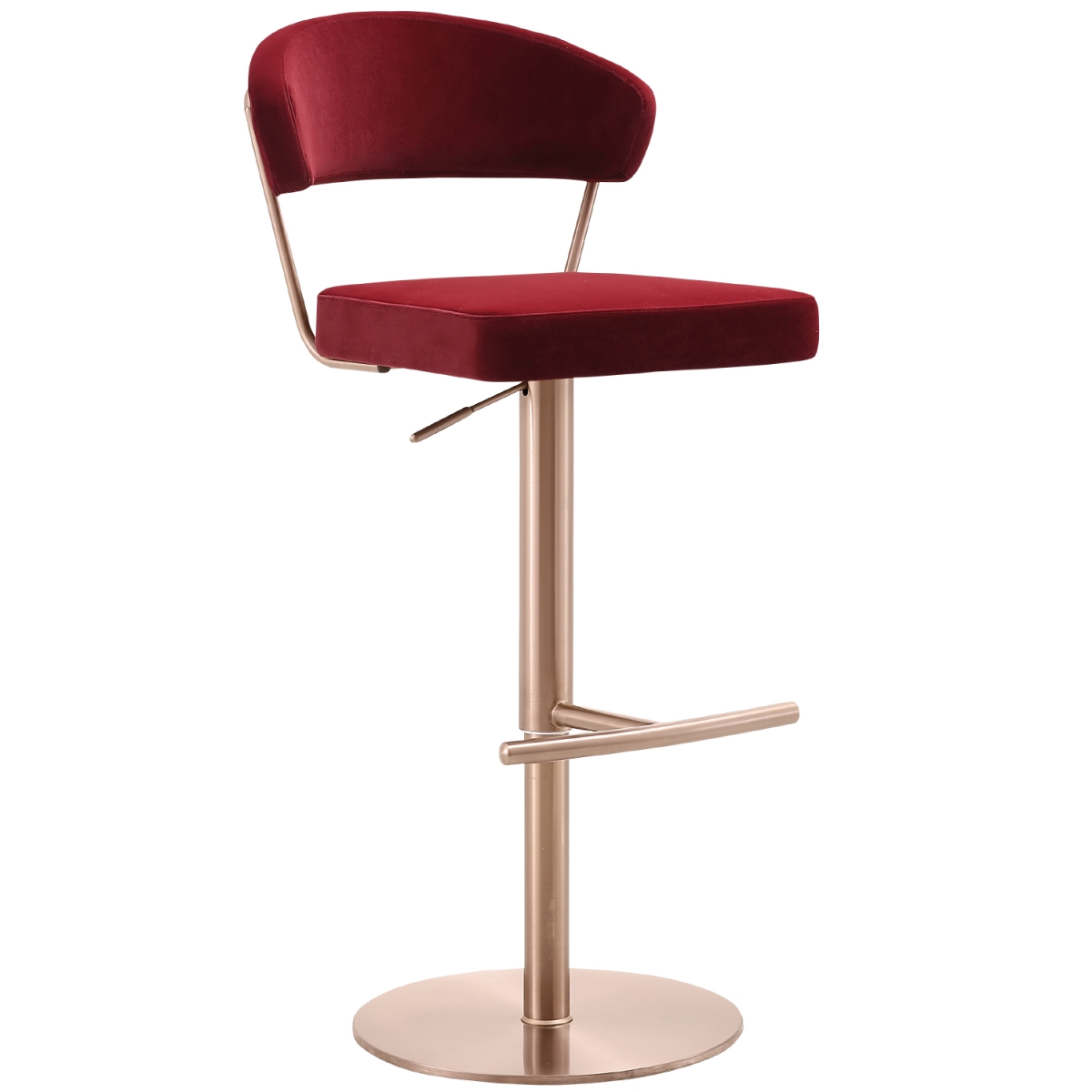 Picture of Whiteline Imports BS1720F-RGLD-RED Nova Barstool with Velvet Adjustable Height & Round Stainless Steel Base&#44; Red & Rose Gold