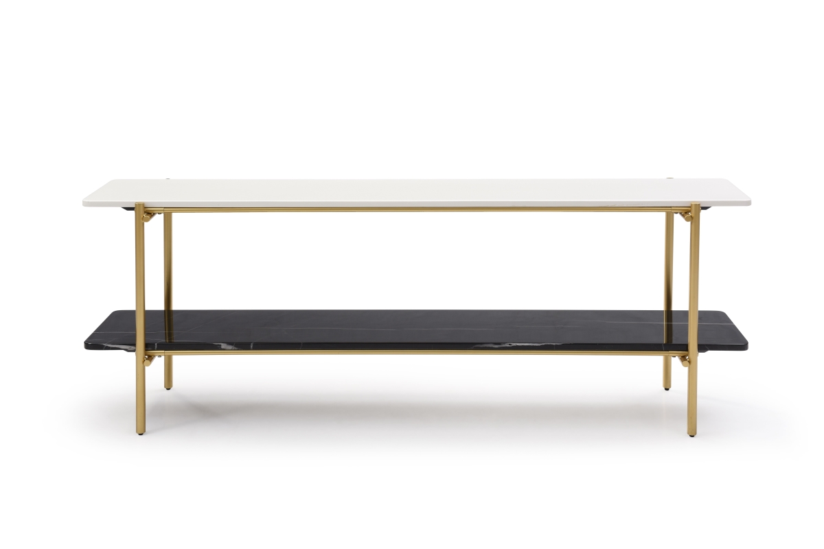 CO1747-WHT-BLK Fairview Console High Glossy Crystal White Marble Top Console Table, White & Black