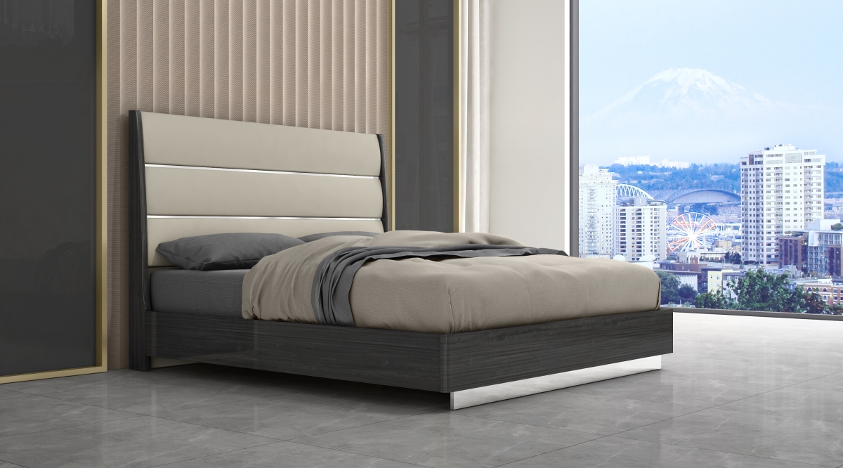 BK1752-DGRY-LGRY Pino Faux Leather King Bed, Light Grey