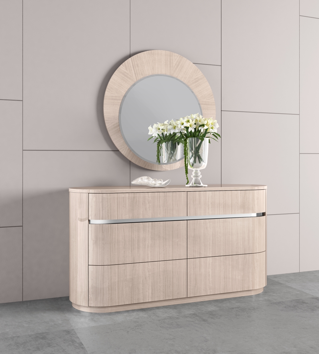 DR1753-BEI Waves High Gloss Dresser, Beige Angley