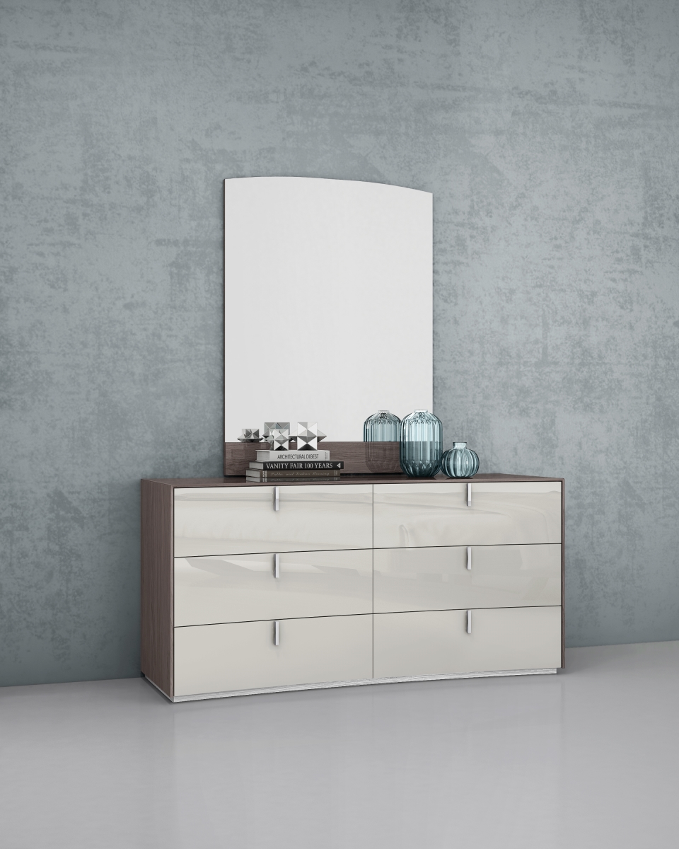 DR1754-GRY-LGRY Berlin Dresser with Light Grey 6 Self-Closing Drawers, High Gloss Chestnut Grey