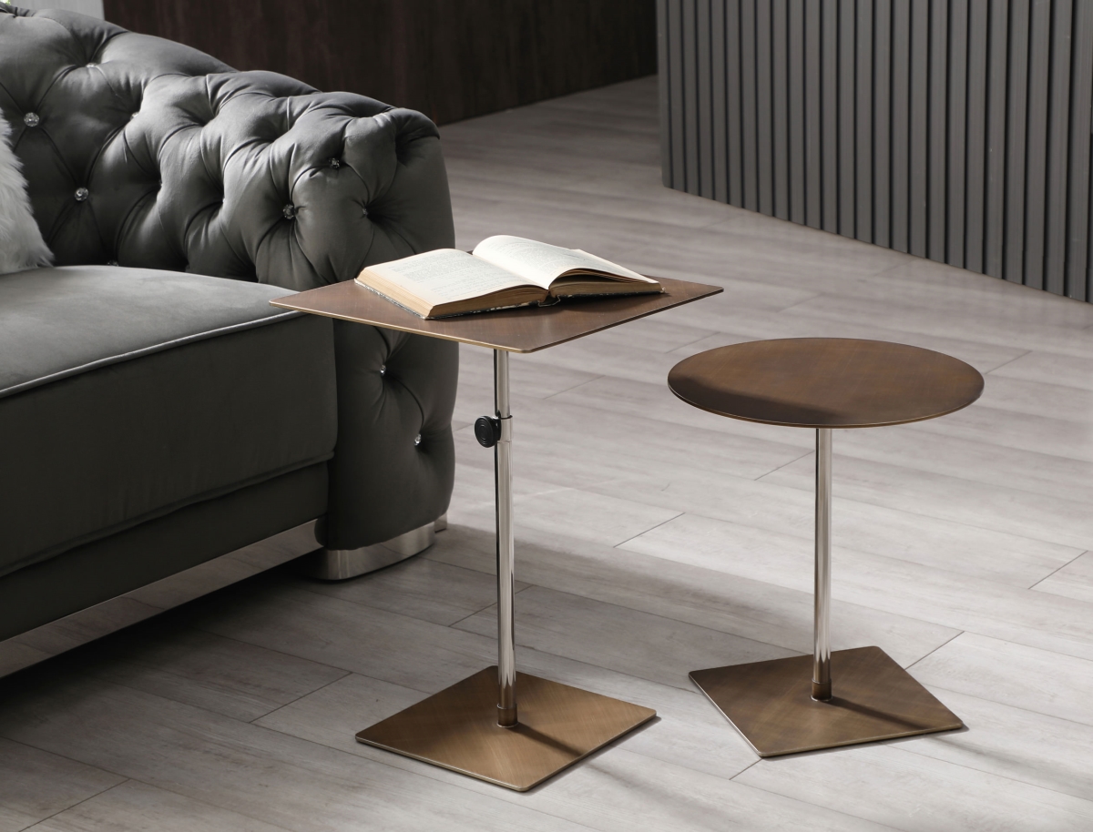 ST1876-BRZ 16 x 16 x 30 in. Karley Side Table - Bronze Brushed Metal - Grid Lines Design Top - Adjustable Height - Stainless Steel Base, Bronze