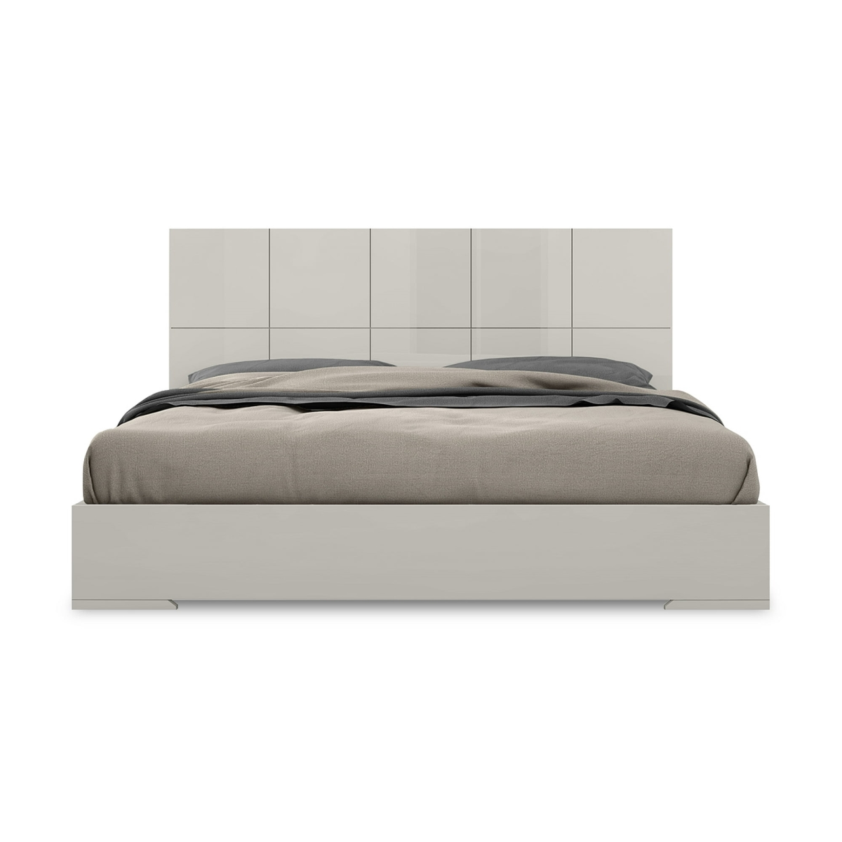 Whiteline BK1207-LGRY Anna Bed - High Gloss Lacquer ILP-8890213HG, Headboard with Squares Design, Light Gray - King Size
