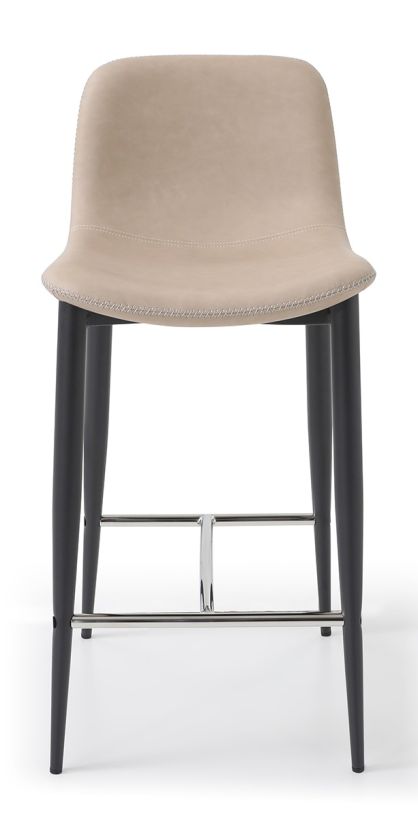 Whiteline BS1666C-TAU Modern Living Franklin Counter Stool with Light Grey Stitching BIX-8716, Matt Black Powder-Coated Legs, Taupe