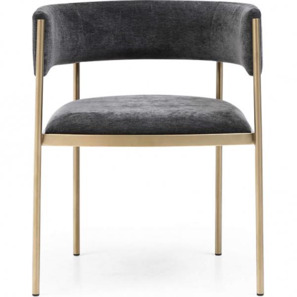 Whiteline DAC1821F-GLD-CHA Envie Dining Armchair - Fabric BIX-VB3323-30, Frame & Legs - Gold Brushed Brass BIX-SS01, Dark Grey