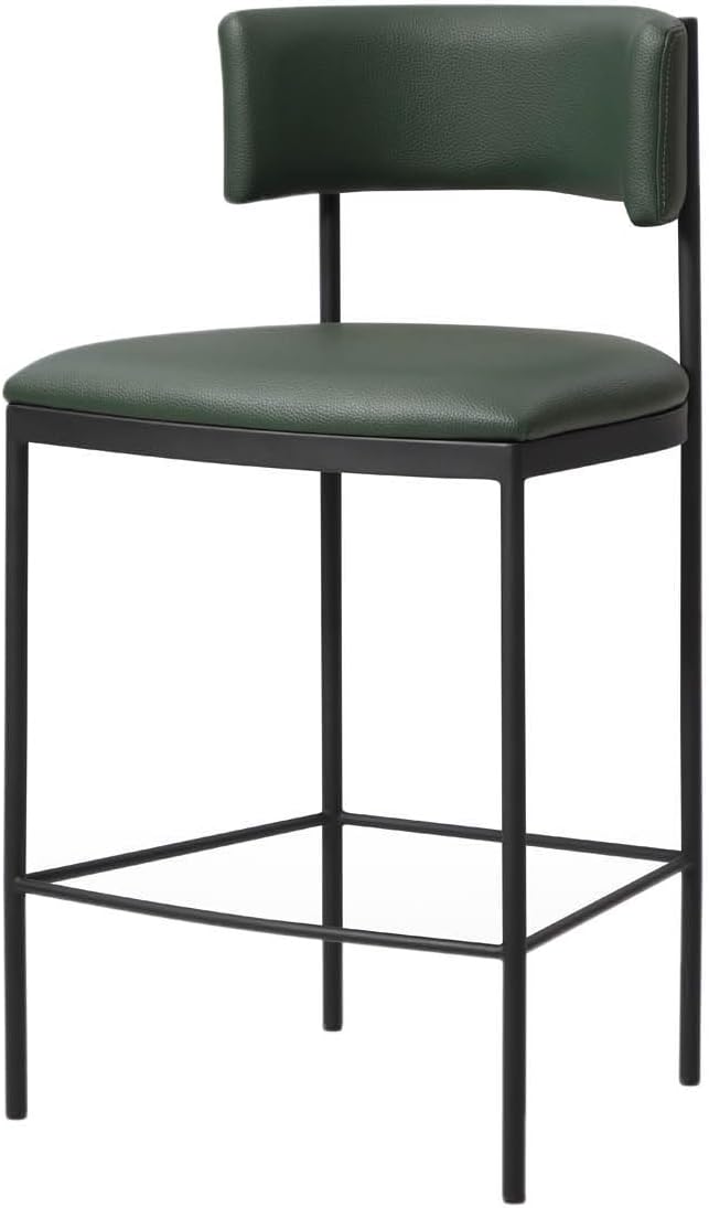 Whiteline BS1821CP-GRN Envie Counter Stool - Faux Leather BIX-XB19-04 Sanded Black Coated Steel Frame & Legs, Green