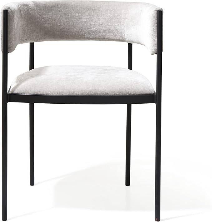 Whiteline DAC1821F-LGRY Envie Dining Armchair - Fabric BIX-VB3323-03, Frame & Legs in Black Powder-Coated Steel, Light Grey