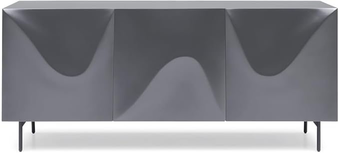 Whiteline  Kaya Buffet - Lacquer EPI-1712 Doors with Sinuous Design, Inner Shelves & Black Powder-Coated Steel Legs, Matte Dark Grey