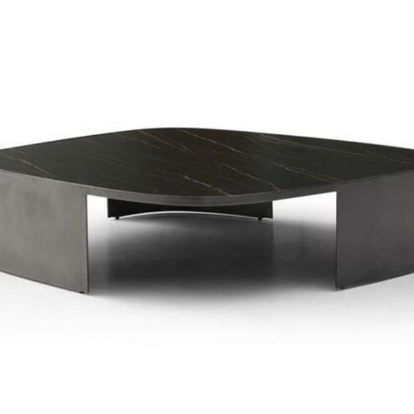 Faux Marble Tile & Metal Tori Coffee Table - Black - Large - Rectangular Design