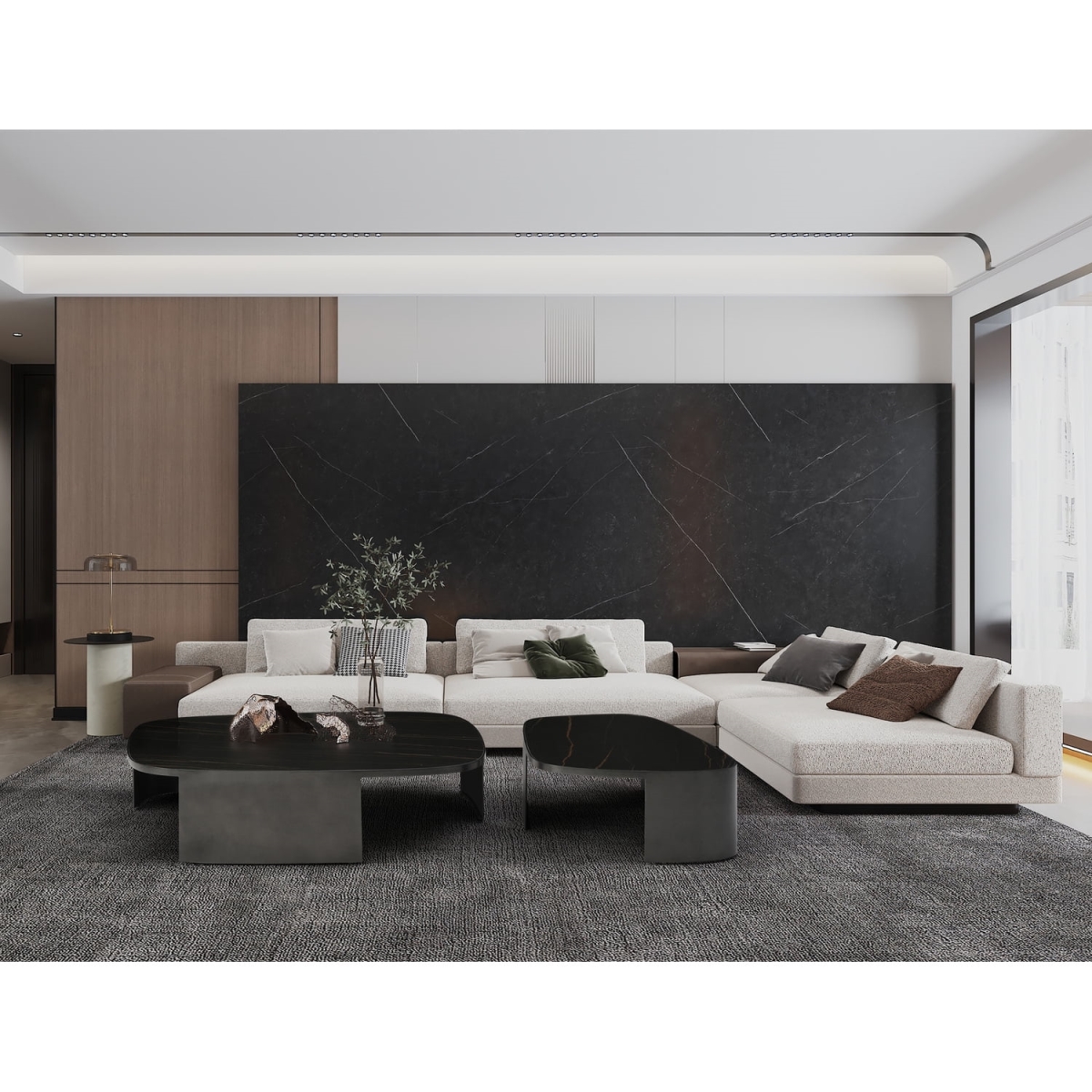 Whiteline CT1895S-BLK 11 in. Tori Small Coffee Table - Top in Ceramic EPI-M03, Base in Dark Gray Steel EPI-T004, Black & Gold