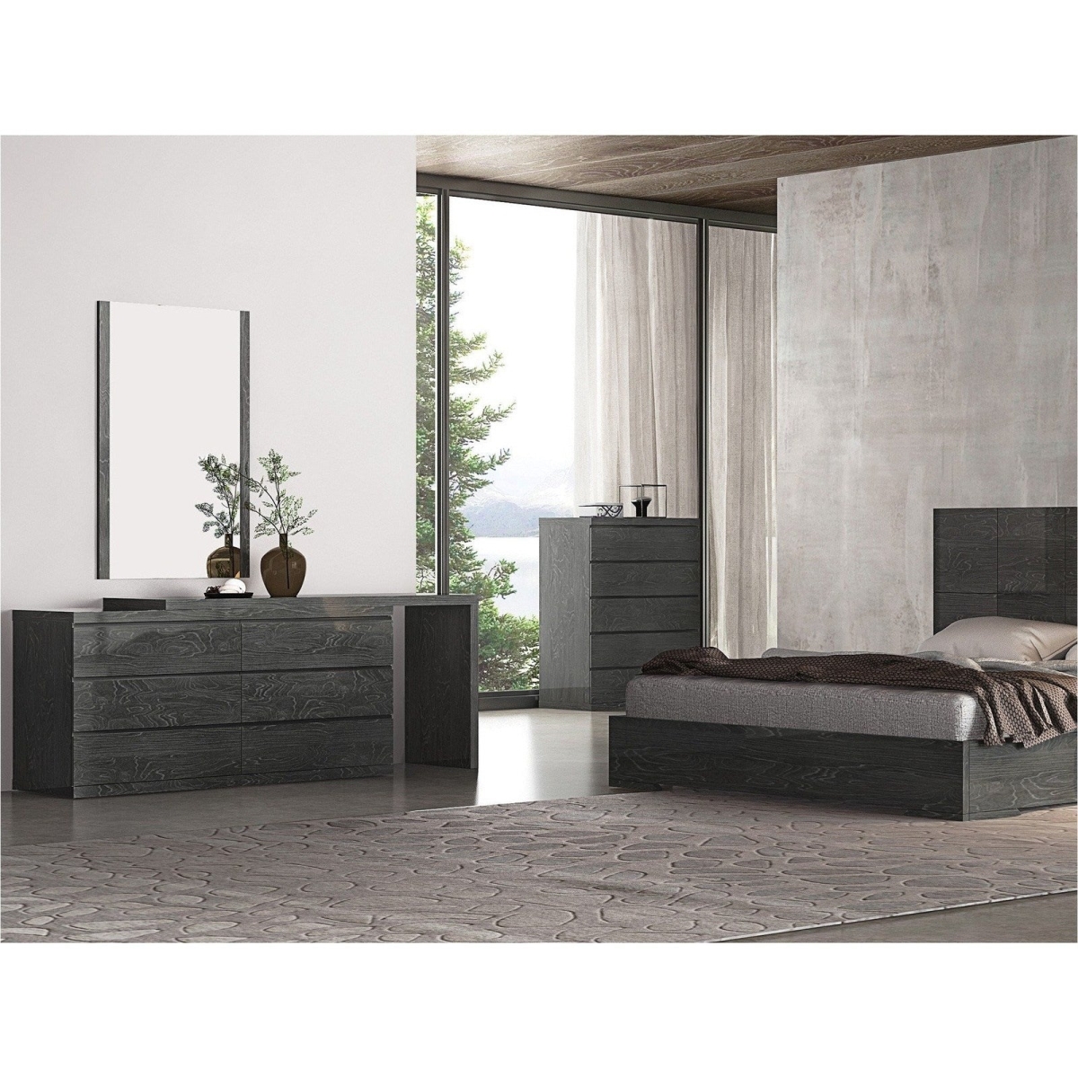 Whiteline DR1207D-LGRY Anna Double Dresser - High Gloss Lacquer ILP-8890213HG - 6 Self-Closing Drawers, Light Gray