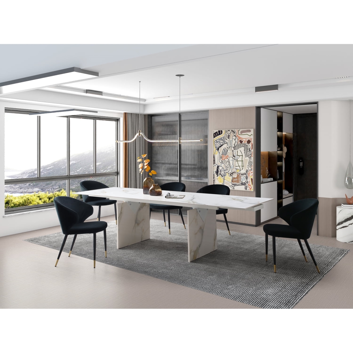Whiteline DT1930-WHT Georgia Extendable Dining Table - Rectangular Top & Ceramic FER-Kass Gold, White