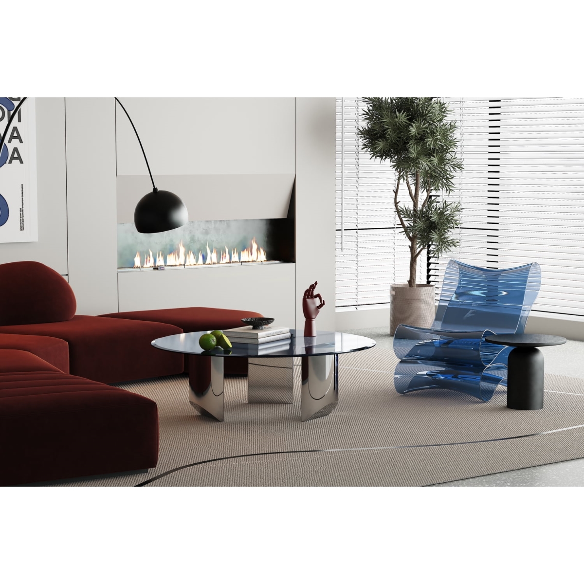 Whiteline CT1934-SLV 10 mm Naomi Round Coffee Table - Smoked Gray Glass Top & Stainless Steel Base, Polished Silver