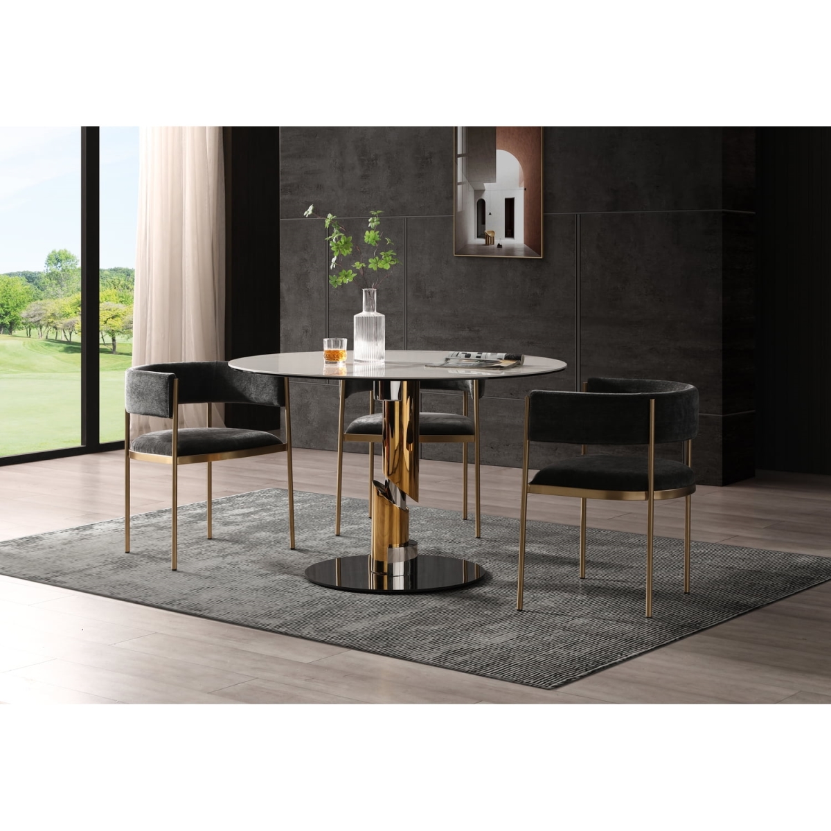 Whiteline DT1935-WHT Modern Living Gloria Round Dining Table - Ceramic Top & Stainless Steel Base, Gold, Silver & White