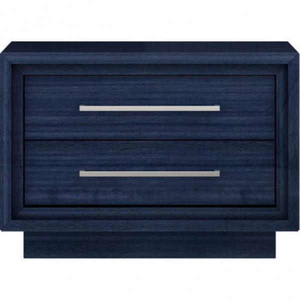NS1937-BLU Alexander Nightstand - High Gloss Sapphire Lacquer ILP-8273-8HG with 2 Self-Closing Drawers & Polished Stainless Steel Handles, Blue