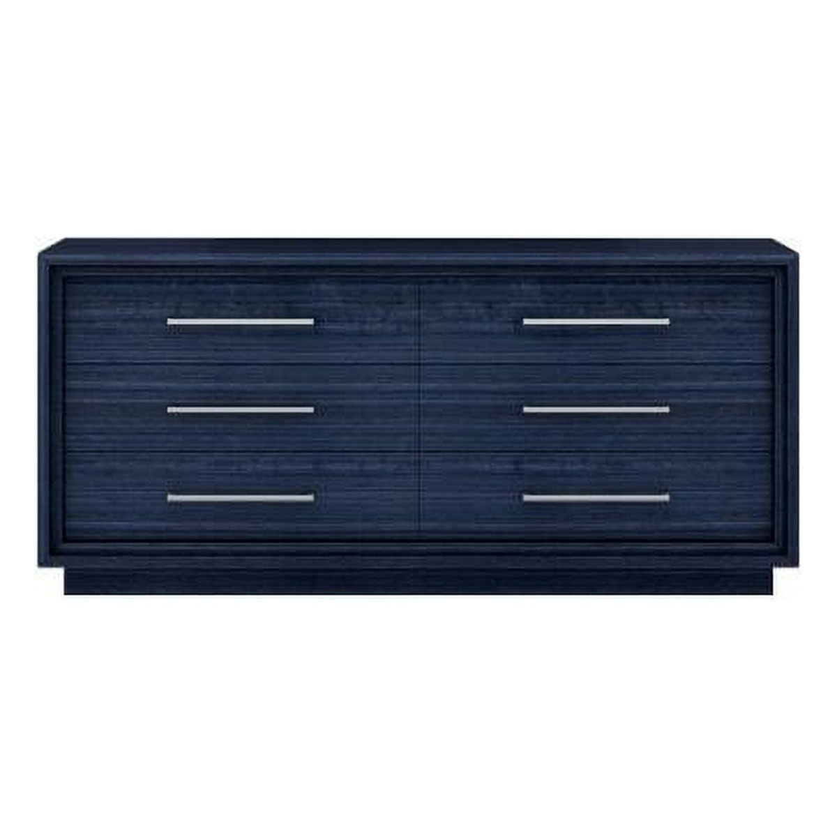 DR1937-BLU Alexander Double Dresser - High Gloss Sapphire Lacquer ILP-8273-8HG - 6 Self-Closing Drawers & Silver Stainless Steel Handles, Blue