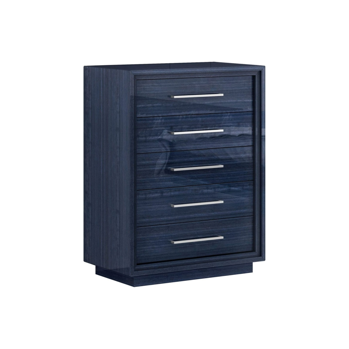 CD1937-BLU Alexander Chest of Drawers - High Gloss Sapphire Lacquer ILP-8273-8HG - 5 Self-Closing Drawers & Silver Stainless Steel Handles, Blue