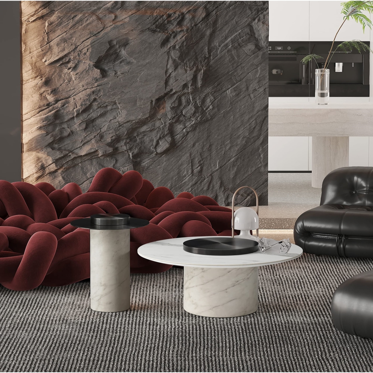 Aviana Coffee Table - White - Modern Design with Stainless Steel Top
