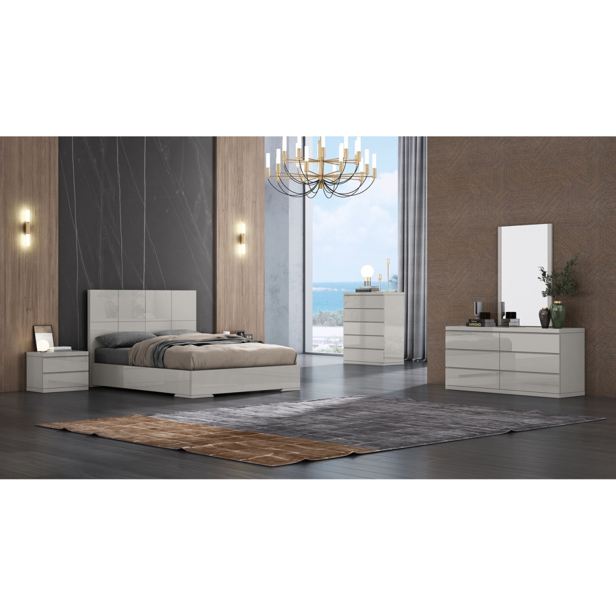 Anna Bed - Light Gray - Queen Size - High Gloss Lacquer Finish