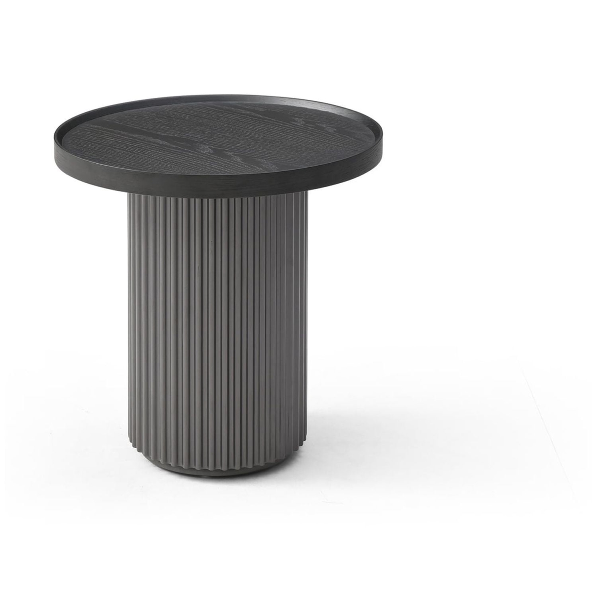 Heidi Round Side Table - Top in Smoke Oak EPI-1719-2 - Ribbed Base EPI-21003 - Dark Gray