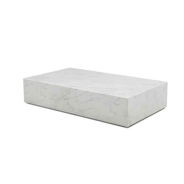 Whiteline CT1667R-WHT Cube Rectangular Coffee Table - High Gloss Marble SOC-5227-3 with Castors, White