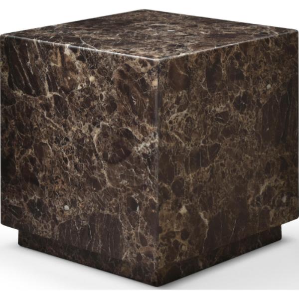 Whiteline ST1927-DEMP Iris Square Side Table - High Gloss Marble SOC-Dark Emperador MRB-DEMP, Brown