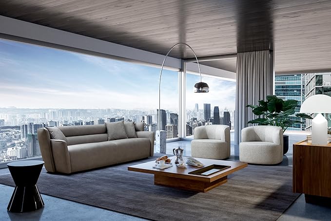 Whiteline SO1979L-GRY Boss Sofa - Nubuck Leather SSE-Massa 610 MSA610 with Horizontal Padded Design Back & Black Legs, Grey
