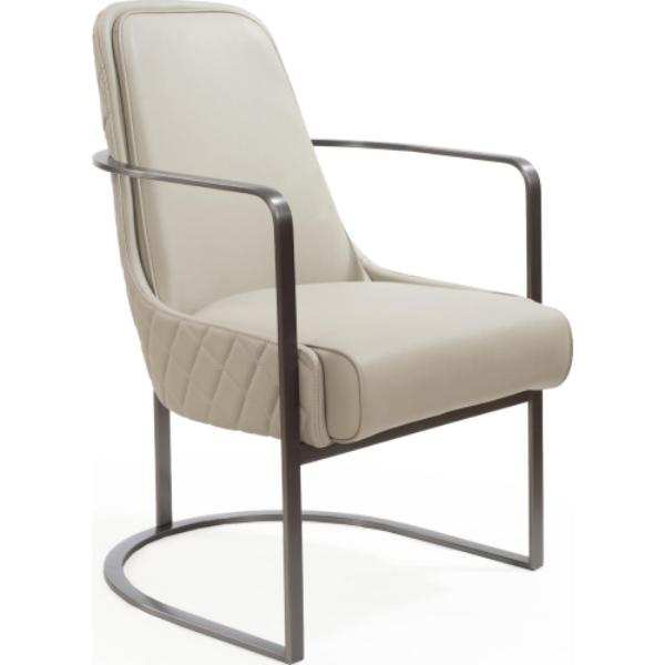 Bea Accent Chair - Light Gray Leatherette - Modern Design - Brushed Steel Frame