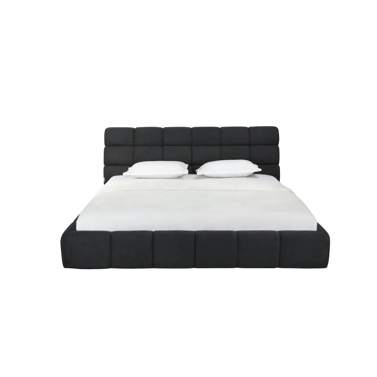 Whiteline BK2010F-DGRY Owen Bed - Fully Upholstered - Fabric CIR-FRC283 - Headboard & Base in Padded Squares Design, Dark Gray - King Size