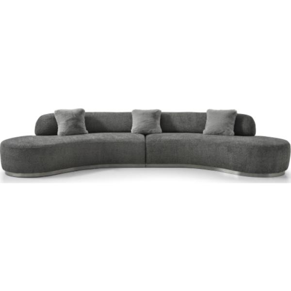 Whiteline SO2009F-DGRY Perla Curved 4 Seater Sofa - Boucle Fabric OGE-WALES454, Brushed Silver & Stainless Steel Base, Dark Grey